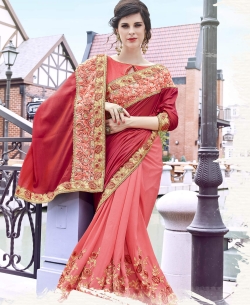 Peach Rangoli Georgette Embroidery Designer Sarees