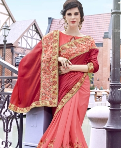 Peach Rangoli Georgette Embroidery Designer Sarees