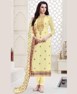 Lime Cream Georgette Floral Design Straight Suits