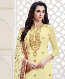 Lime Cream Georgette Floral Design Straight Suits