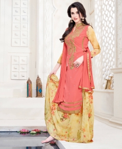 Royal Pink Georgette Floral Design Straight Suits