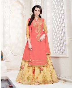 Royal Pink Georgette Floral Design Straight Suits