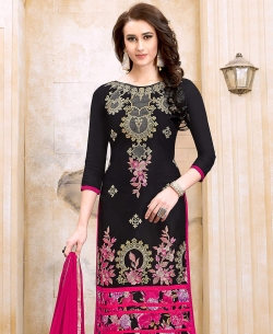 Black Modal Cotton Floral Design Straight Suits