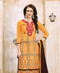 Orange Modal Cotton Floral Design Straight Suits
