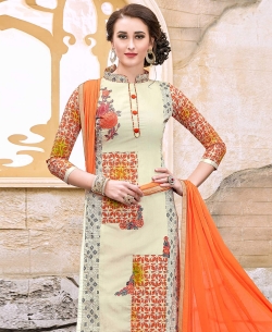 Beige Modal Cotton Printed Straight Suits