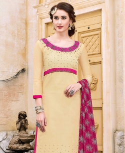 Beige Modal Cotton Printed Straight Suits