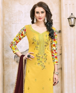 Yellow Modal Cotton Floral Design Straight Suits