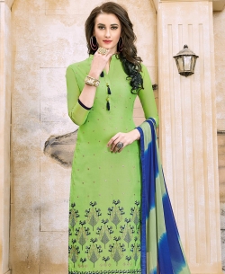 Green Modal Cotton Floral Design Straight Suits