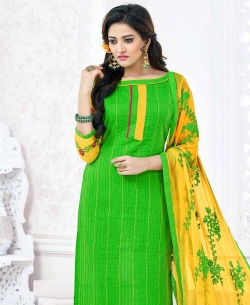 Green Slub Cotton Printed Chudidhar Suits