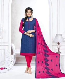 Blue Slub Cotton Printed Chudidhar Suits