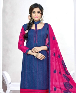Blue Slub Cotton Printed Chudidhar Suits