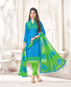 Blue Cotton Jacquard Printed Chudidhar Suits