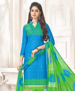 Blue Cotton Jacquard Printed Chudidhar Suits