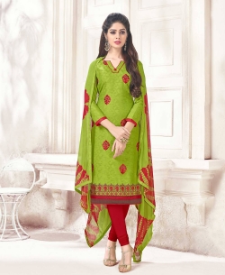 Green Cotton Jacquard Printed Chudidhar Suits