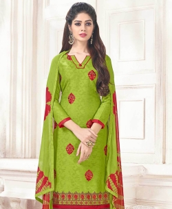 Green Cotton Jacquard Printed Chudidhar Suits