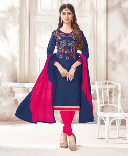 Blue Cotton Jacquard Printed Chudidhar Suits