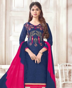 Blue Cotton Jacquard Printed Chudidhar Suits