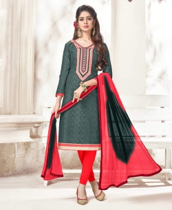 Grey Cotton Jacquard Printed Chudidhar Suits