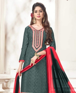 Grey Cotton Jacquard Printed Chudidhar Suits