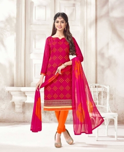 Pink Cotton Jacquard Printed Chudidhar Suits