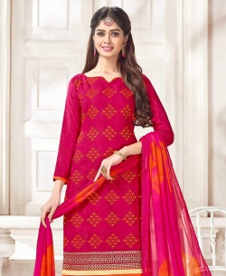 Pink Cotton Jacquard Printed Chudidhar Suits