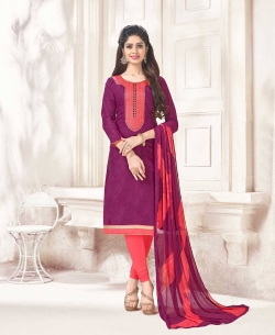 Purple Cotton Jacquard Printed Chudidhar Suits