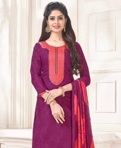 Purple Cotton Jacquard Printed Chudidhar Suits