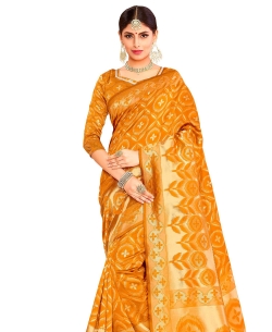 Yellow Tussar Silk Jacquard Traditional Sarees