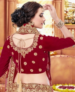 Maroon Velvet Embroidery A Line Lehengas
