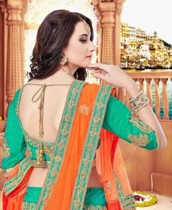Rama Green Naylon Satin Embroidery A Line Lehengas