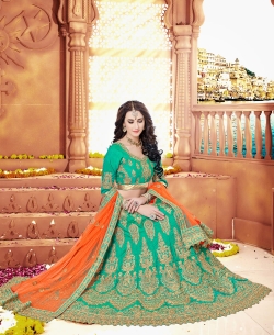 Rama Green Naylon Satin Embroidery A Line Lehengas