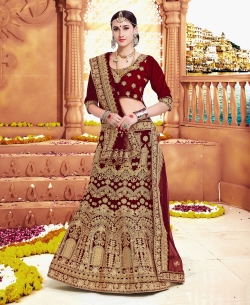 Maroon Velvet Embroidery A Line Lehengas