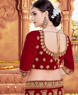 Maroon Velvet Embroidery A Line Lehengas