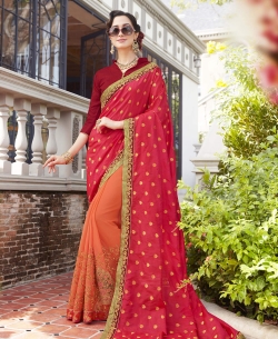 Red Georgette Embroidery Designer Sarees