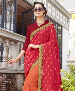 Red Georgette Embroidery Designer Sarees