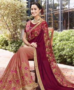 Maroon Sana Silk Embroidery Designer Sarees