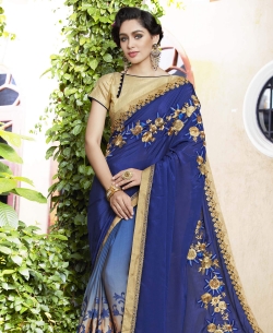 Blue Georgette Embroidery Designer Sarees