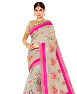 Grey Tussar Silk Jacquard Traditional Sarees