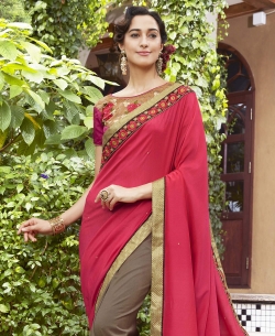 Red Georgette Embroidery Designer Sarees