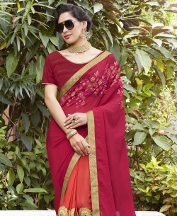 Red Georgette Embroidery Designer Sarees