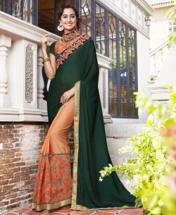 Teal Green Moss To Moss Embroidery Designer Sarees