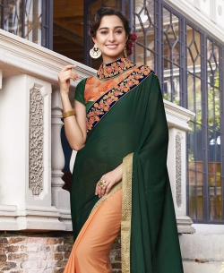 Teal Green Moss To Moss Embroidery Designer Sarees