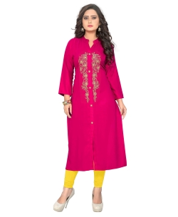 Pink Rayon Embroidery Straight Cut Kurtis