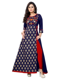 Multi Rayon Embroidery Straight Cut Kurtis