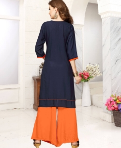 Navy Blue Rayon Embroidery Straight Cut Kurtis