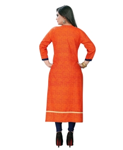 Orange Rayon Embroidery Straight Cut Kurtis