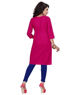 Deep Pink Cotton Embroidery Straight Cut Kurtis