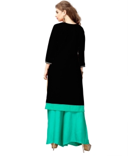 Black Slub Cotton Embroidery Straight Cut Kurtis
