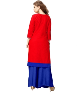 Red Slub Cotton Embroidery Straight Cut Kurtis
