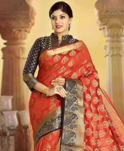 Red Art Silk Tussar Floral Design Traditional Sarees